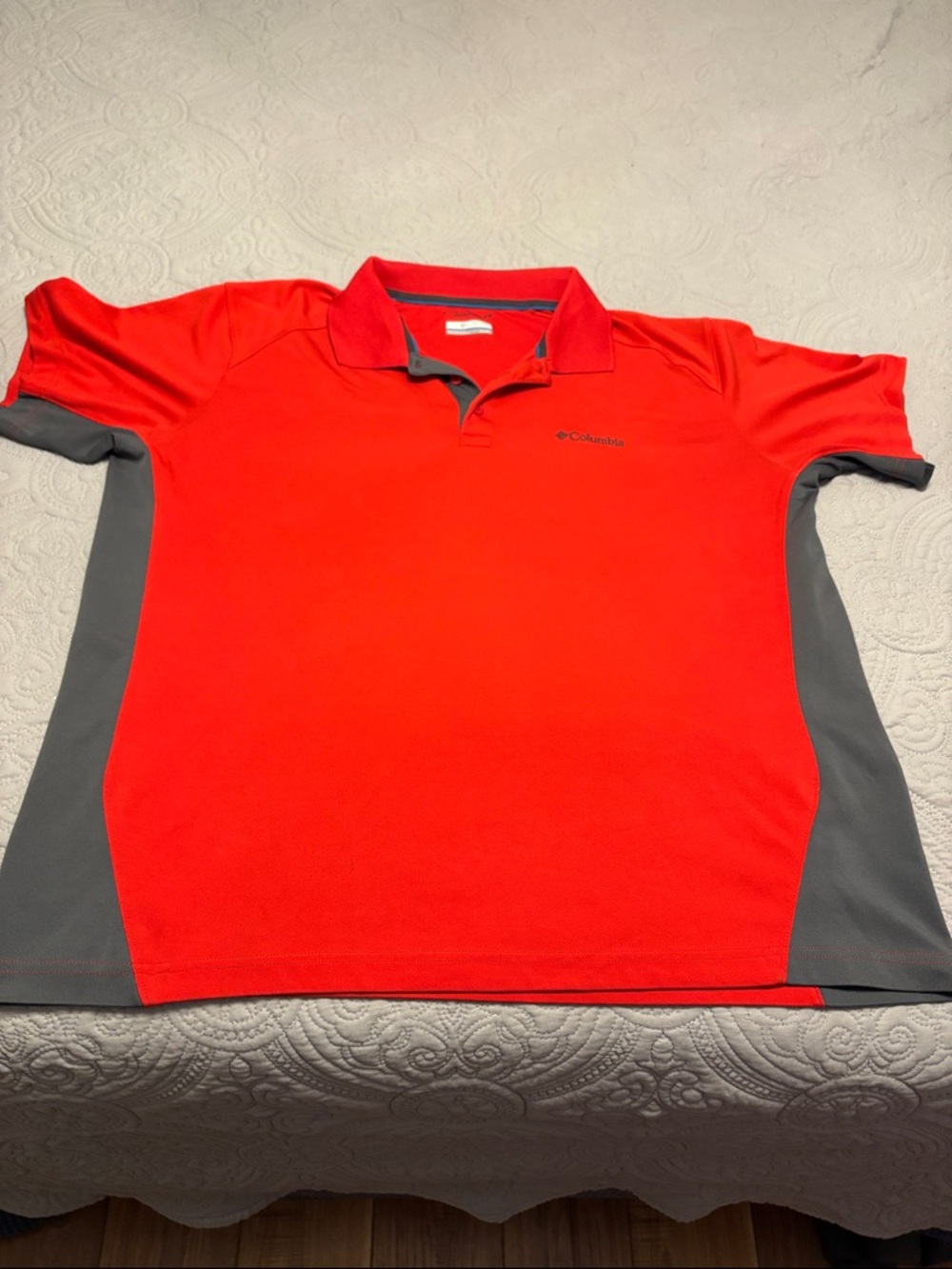 Columbia Men’s Bright Red Polo with Gray Side Panels